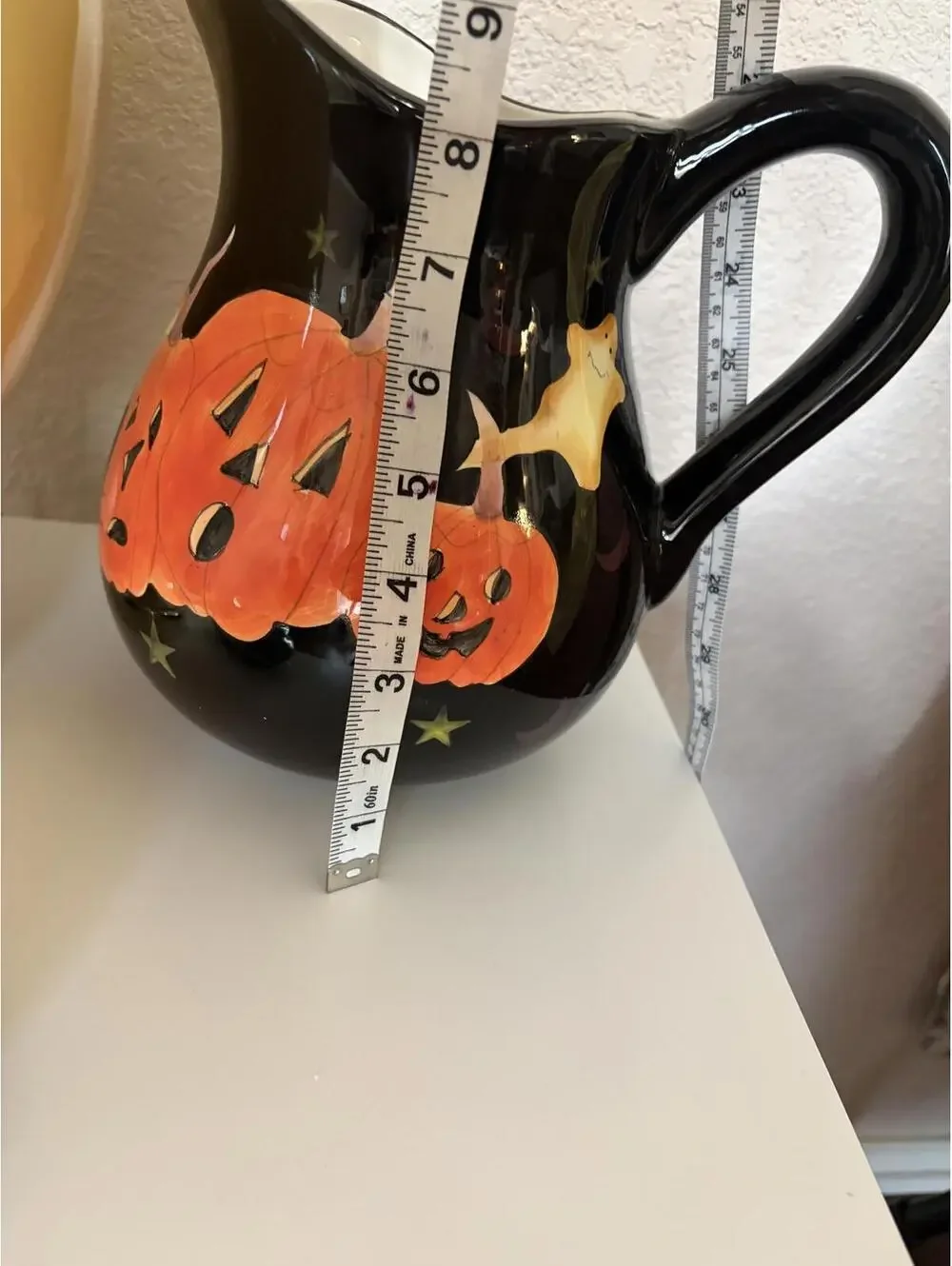 Target Halloween Large Ceramic Pitcher Jack O' Lanterns Stars Pumpkins Black
